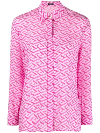 Shop Versace La Greca-print Shirt In Pink