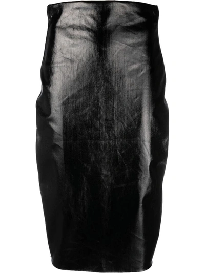 Shop Rick Owens Midi Pencil Denim Skirt In Black