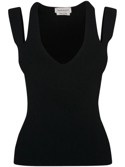 Shop Alexander Mcqueen Double Strap Fitted Top In Black