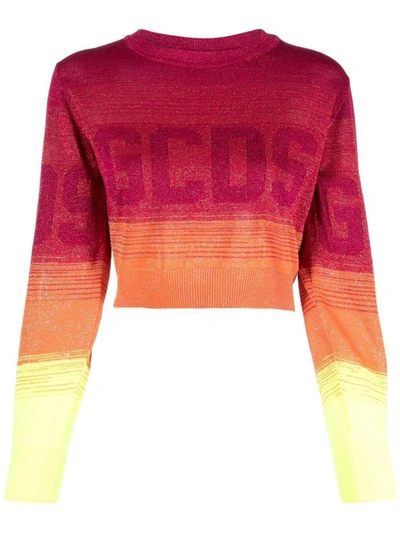 Shop Gcds Logo Cropped Sweatshirt In Fuchsia