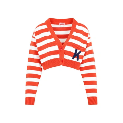 Shop Kenzo Nautical Stripes Cardigan Sweater In Red