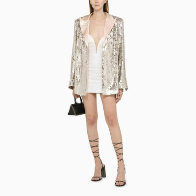Shop Rotate Birger Christensen Single-breasted Silver Jacket With Sequins In Grey