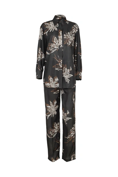 Shop Brunello Cucinelli Silk Marine Flower Pongee Jumpsuit With Shiny Pocket In Grey
