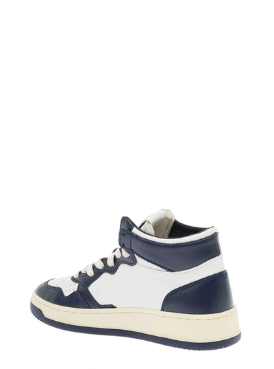 Shop Autry Man's High Top White And Blue Leather Sneakers