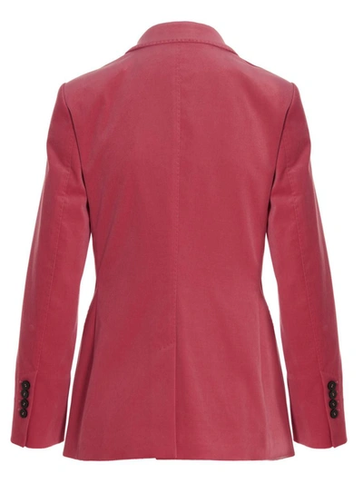 Shop Alberto Biani Double-breasted Velvet Blazer Jacket In Fuchsia