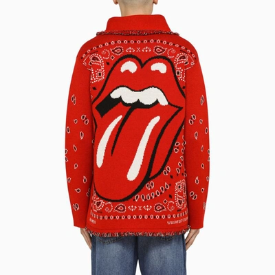 Shop Alanui Rolling Stones Cardigan With Paisley Print In Red