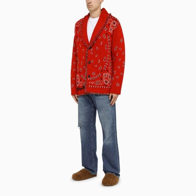 Shop Alanui Rolling Stones Cardigan With Paisley Print In Red