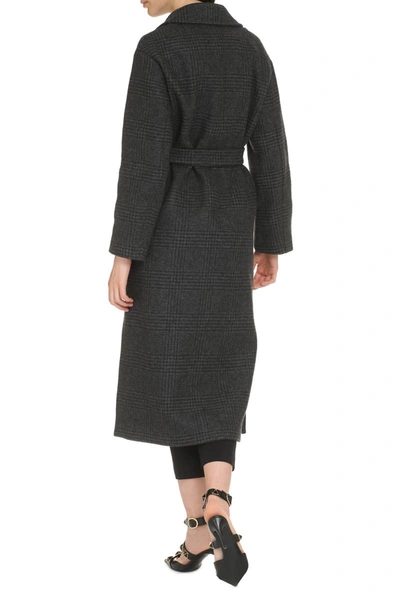 Shop Pinko Giacomo Double-breasted Prince-of-wales Wool Coat In Grey