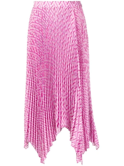 Shop Versace Greca Pleated Midi Skirt In Pink