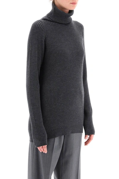 Shop Totême Toteme Ribbed Knit Turtleneck Sweater In Grey