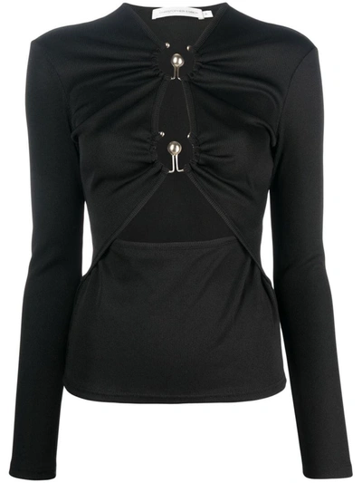 Christopher Esber Orbit Ruched Cutout Long-sleeve Ribbed Top In Black