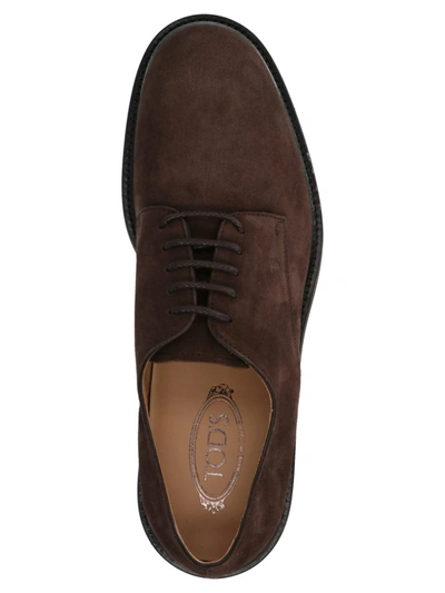 Shop Tod's Suede Derby In Brown