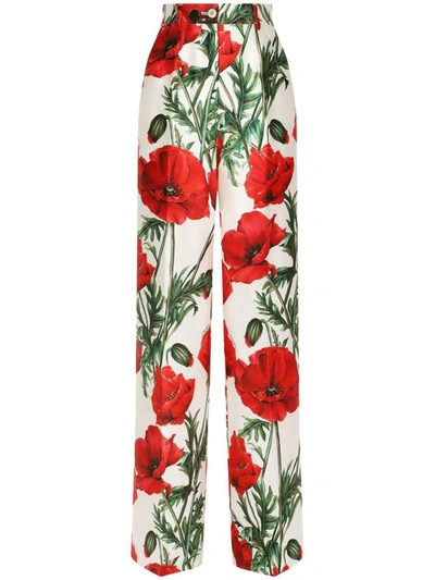 Shop Dolce & Gabbana Printed Flare Leg Trousers In White