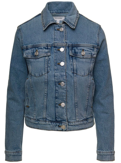 Shop Frame Light Blue Vintage Denim Jacket With Patch Pockets In Cotton Woman