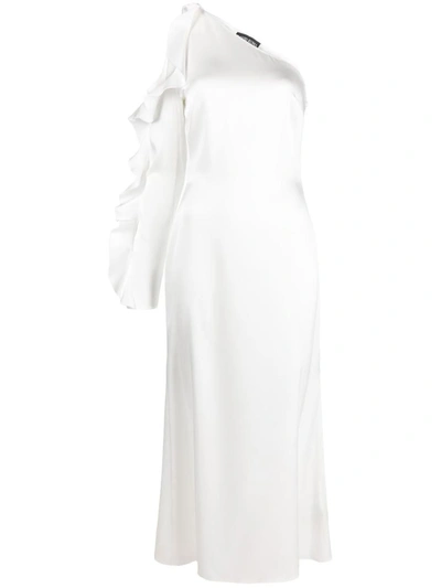 Shop David Koma Ruffle Detail One Shoulder Midi Dress In White