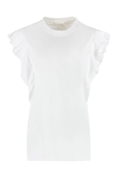 Shop Chloé Ruffled Cotton Top In White