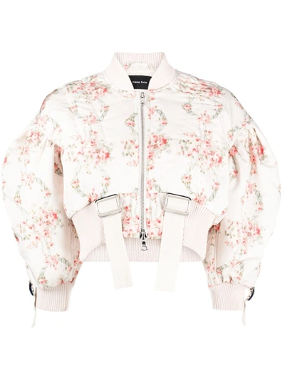 Shop Simone Rocha Cropped Bomber Jacket In <p>floral-print Cropped Bomber Jacket From  Featuring All-over Floral Print, Padded Desi