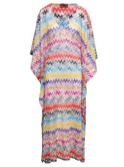 Shop Missoni Long Multicolor Dress With Zig Zag Motif In Viscose Woman