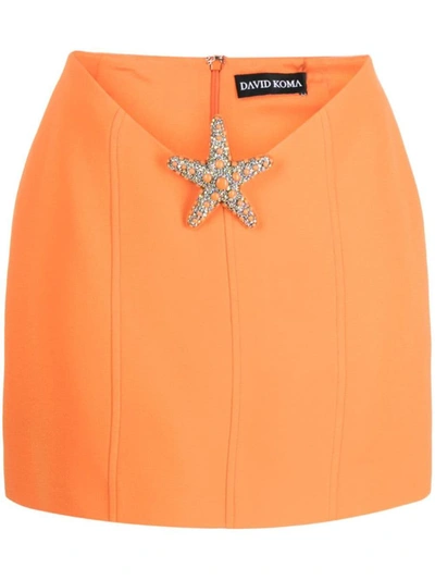 Shop David Koma Mini Skirt With Starfish Detail In Orange