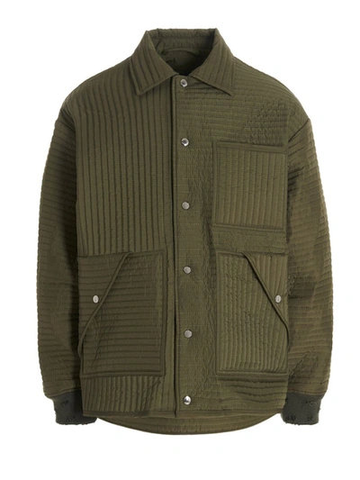 Shop Khrisjoy 'chore Quilted Stripes' Down Jacket In Green