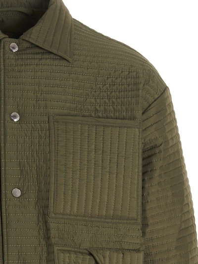 Shop Khrisjoy 'chore Quilted Stripes' Down Jacket In Green