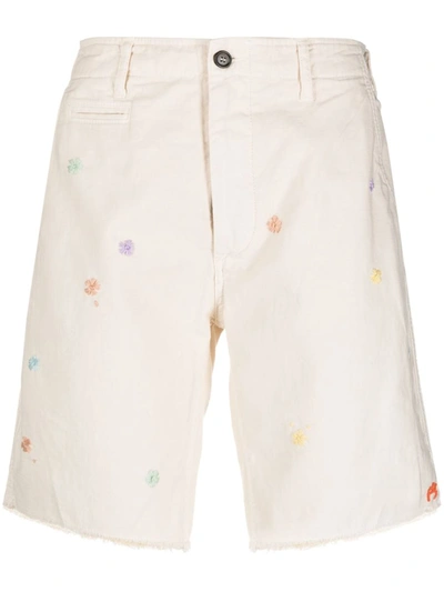 Shop President's Flower Embroidered Shorts In Beige