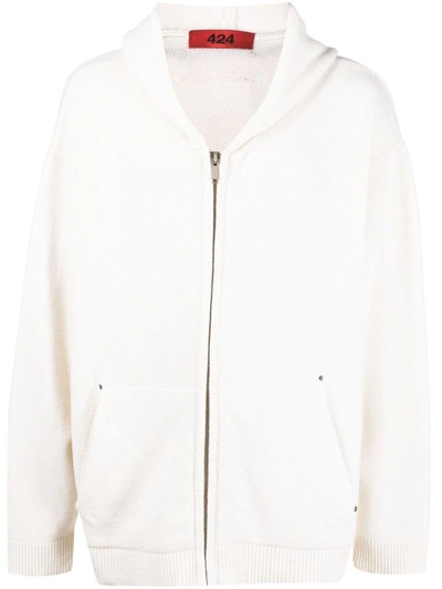 Shop 424 Cotton Zipped Hoodie In White