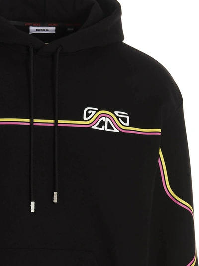 Gcds Black Waved Logo Hoodie In Black