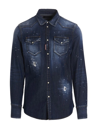 Shop Dsquared2 'classic Western' Shirt In Blue