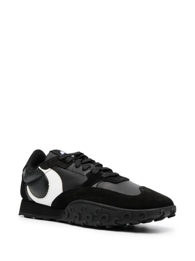 Shop Marine Serre 'moonwalk' Black Low Top Sneakers With Logo Print And Suede Details In Leather Man