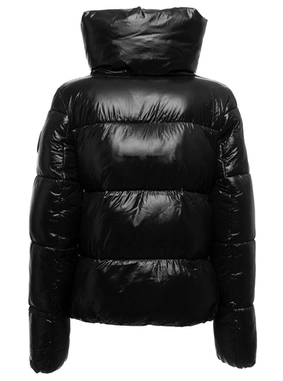 Shop Save The Duck Isla Black Down Jacket In Shiny Tech Fabric With Maxi Collar  Woman