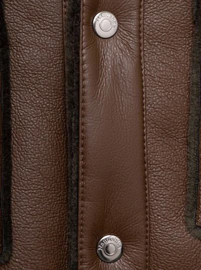 Shop Nanushka Brown Leather Mathis Overshirt Man