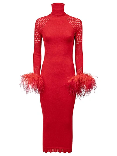 Shop Verguenza High Neck Midi Knit Dress In Red