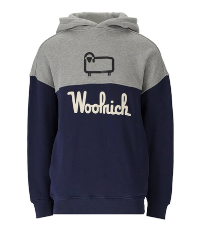 Shop Woolrich Color Block Blue Grey Hoodie