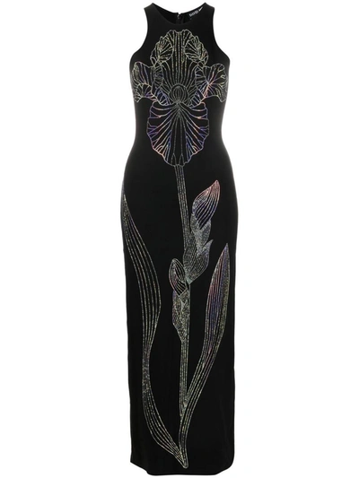 Shop David Koma Crystal Embellishment Pencil Long Dress In Black