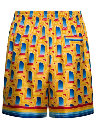 Shop Casablanca Multicolor Shorts With 'arche De Jour' Print In Silk Man In Orange