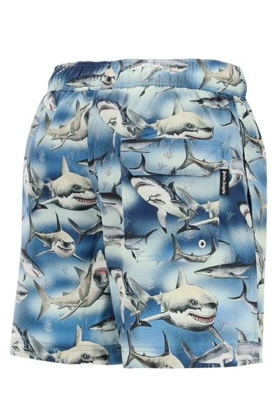 Palm Angels Man Printed Polyester Sharks Swimming Shorts In Multicolor