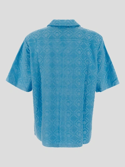 Shop Marine Serre Water Moon Sponge Jacquard Shirt In Aqua