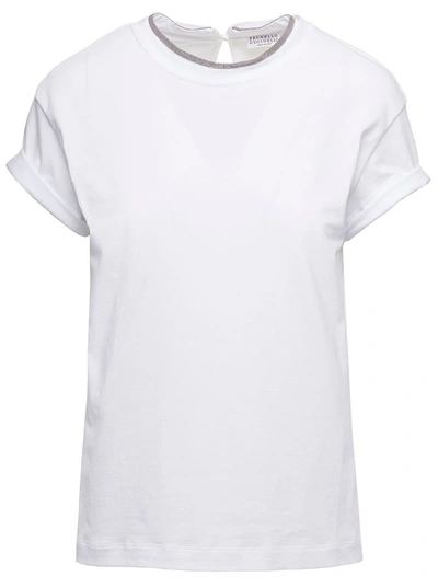 Shop Brunello Cucinelli White T-shirt With  Monile Detail In Cotton Woman
