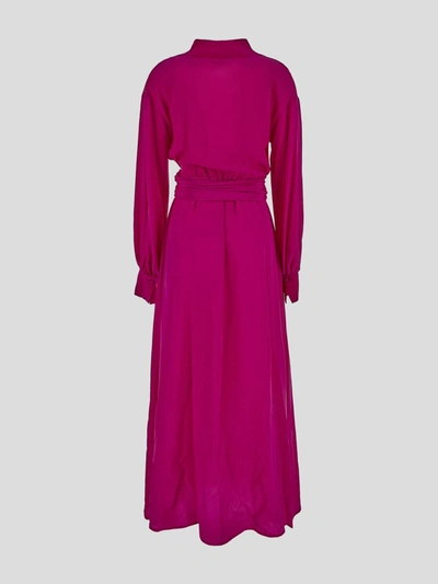 Shop Cri.da Crida Dresses In <p>crida Maxi Dress In Fuchsia Silk With Long Balloon Sleeves And V-neck