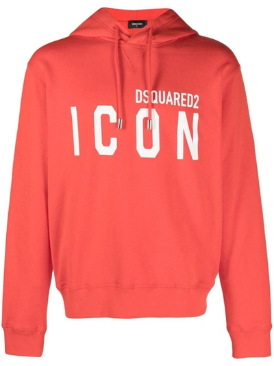 Shop Dsquared2 Sweaters In <p>logo-print Cotton Hoodie From  Featuring Orange, Cotton, Logo Print At The Chest, Drawst