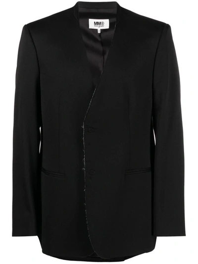 Shop Mm6 Maison Margiela Wool Blend Blazer Jacket In Black