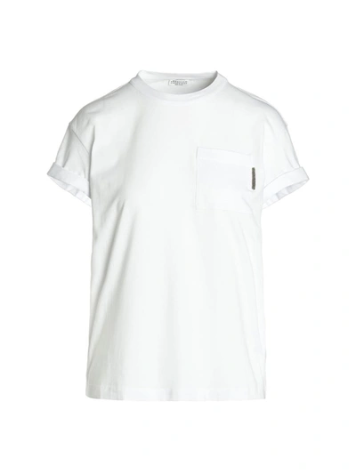 Shop Brunello Cucinelli Chest Pockt Crewneck T-shirt In White