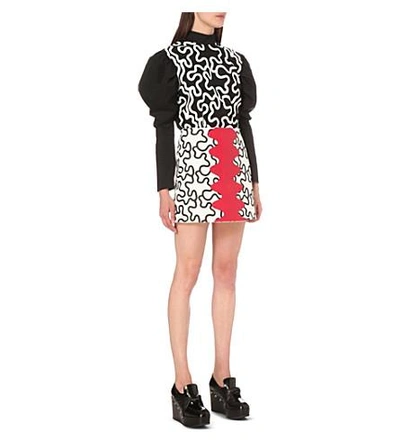Shop Jw Anderson Leather-panel Stretch-cotton Mini Skirt In Black/white/red