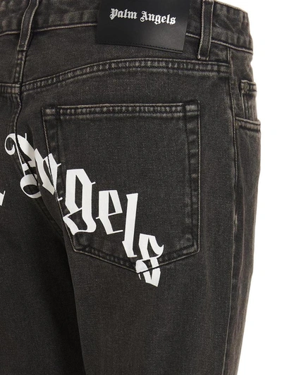 Shop Palm Angels Jeans 'curved Logo' In Gray