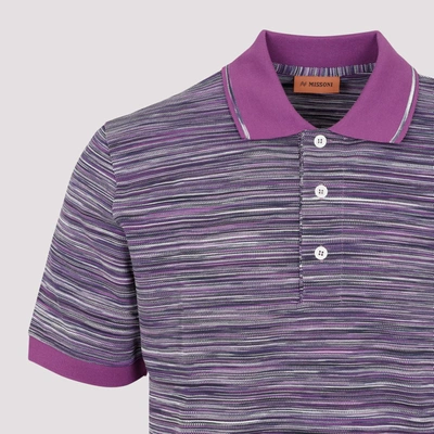 Shop Missoni Sport  Striped Knitted Polo Shirt In Pink &amp; Purple