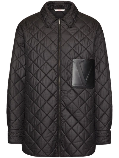 Shop Valentino Quilted Shirt Jacket In Black