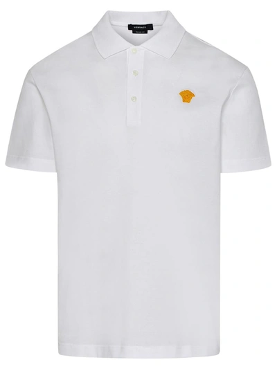 Shop Versace Medusa White Cotton Polo Shirt