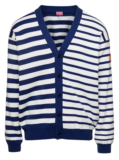 Shop Kenzo Black And Blue Nautical Striped Cardigan In Cotton Man