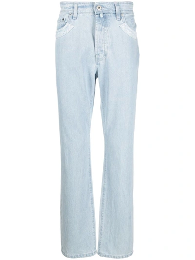 Shop 032c Patchwork Organic Cotton Jeans In Clear Blue